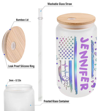 White Dog Stars And Stripes - Personalized Can Glass