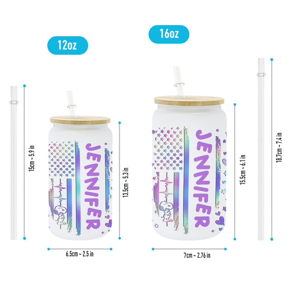 White Dog Stars And Stripes - Personalized Can Glass