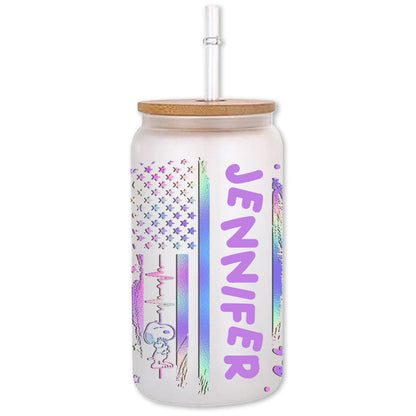 White Dog Stars And Stripes - Personalized Can Glass