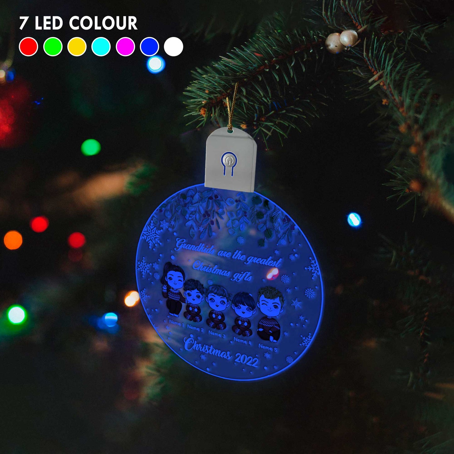 Grandkids Are The Greatest Christmas Gift - Personalized Grandma Round Led Acrylic Ornament