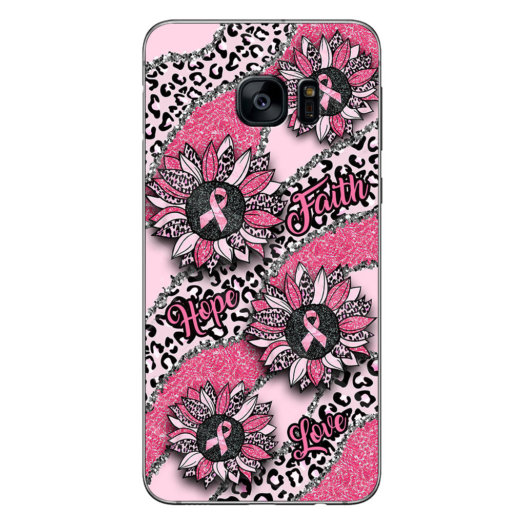 Faith Hope Love Wavy Pink Ribbon Leopard Sunflower Breast Cancer Awareness Phone Case