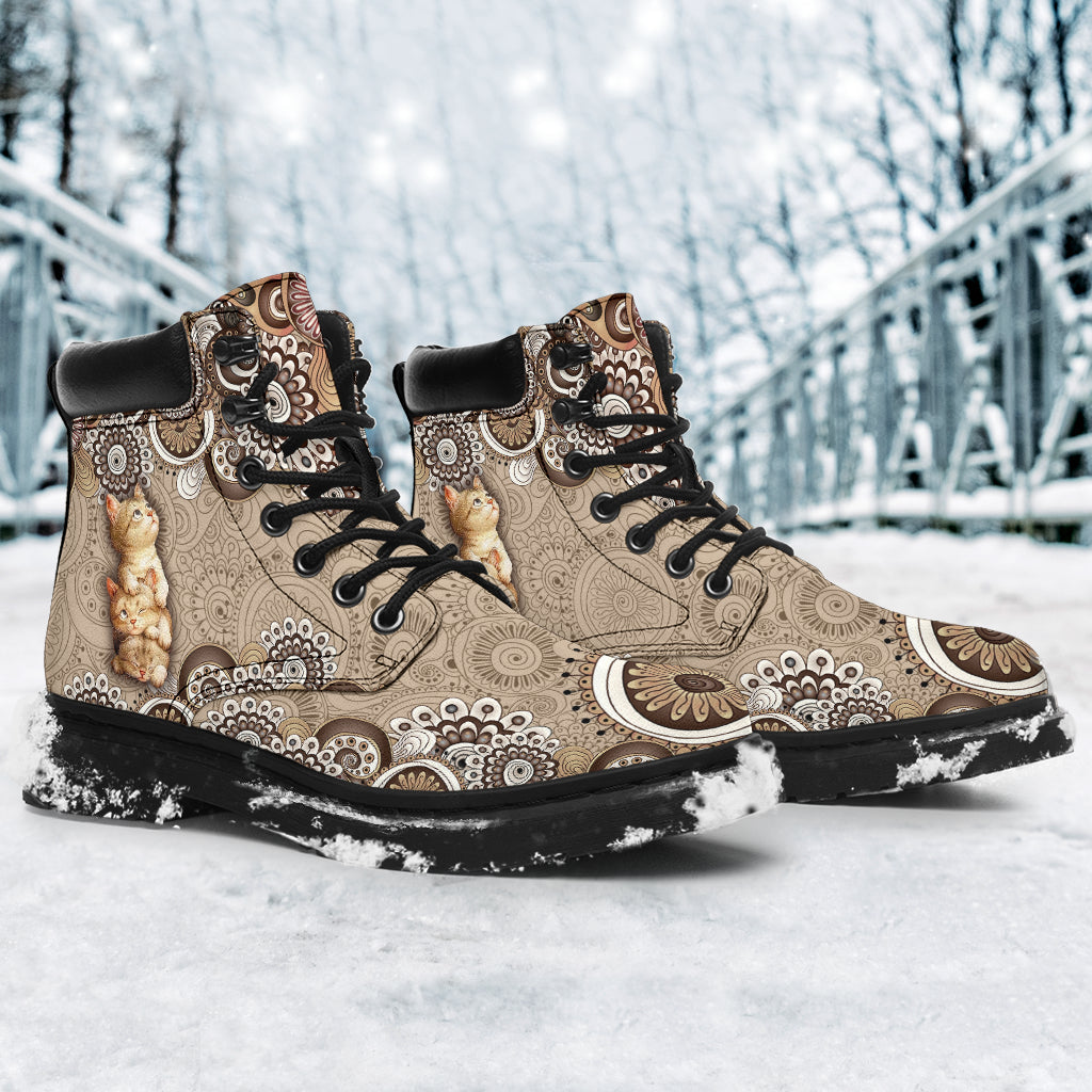 Kitties Flower Pattern Cat All Season Boots 0622