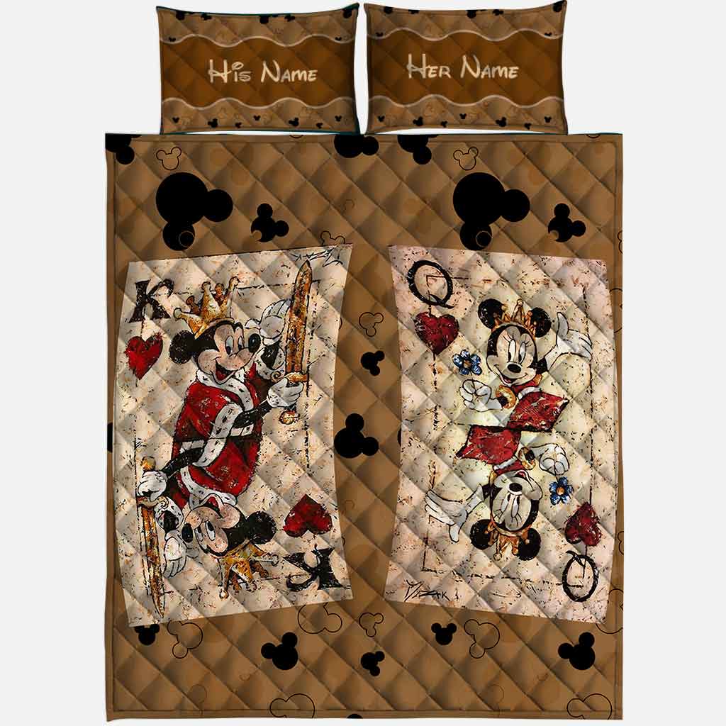 His Queen Her King - Personalized Couple Mouse Quilt Set With Leather Pattern Print