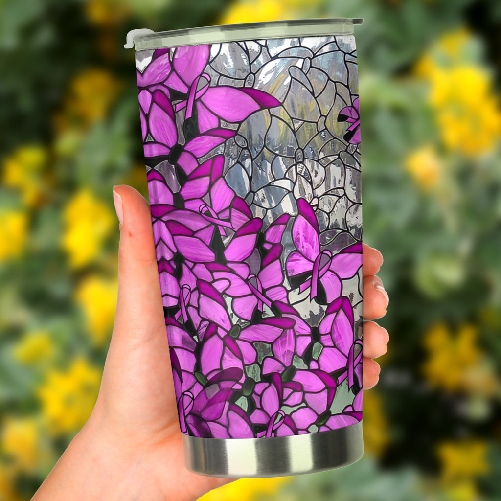 Faith Hope Love Stained Glass Pattern Print Breast Cancer Awareness Tumbler 0622