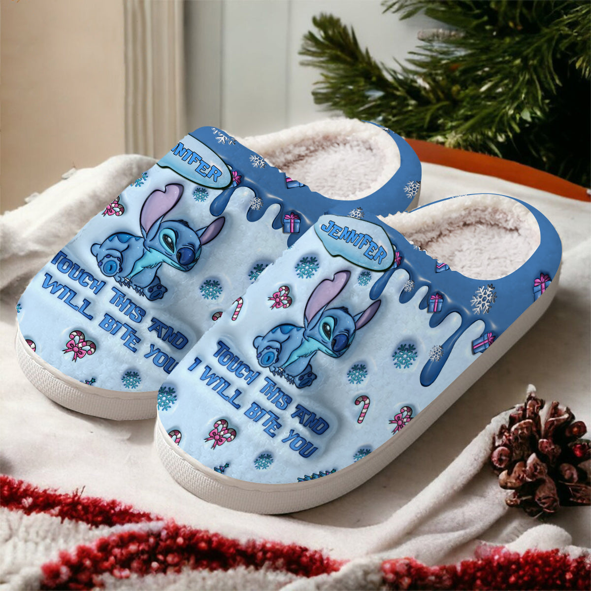 Touch This And I'll Bite You - Personalized Ohana Slippers