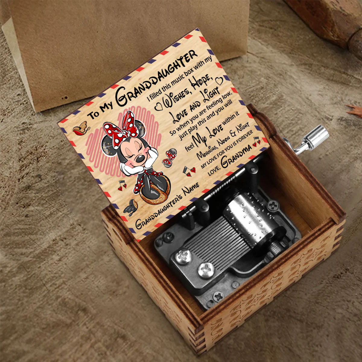 To My Granddaughter - Personalized Mother's Day Mouse Hand Crank Music Box