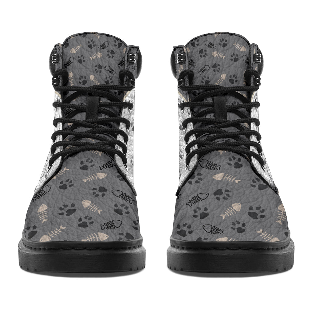 Kitten Leather Pattern Print Cat All Season Boots 0622