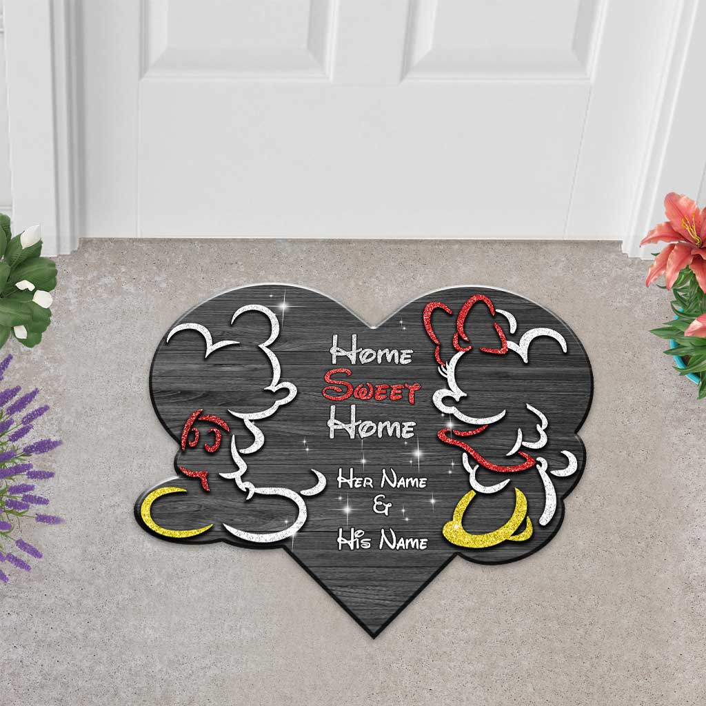 Home Sweet Home - Personalized Couple Mouse Shaped Doormat