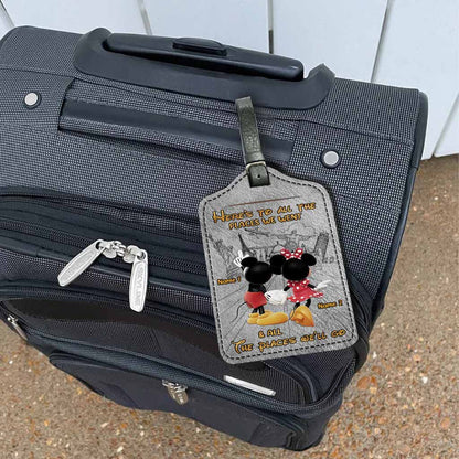Here's To All The Places We Went - Personalized Mouse Leather Luggage Tag