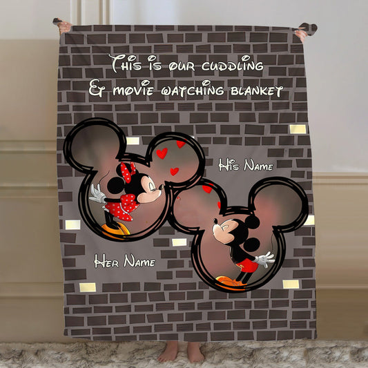 Our Cuddling & Movie Watching Blanket - Personalized Couple Mouse Blanket