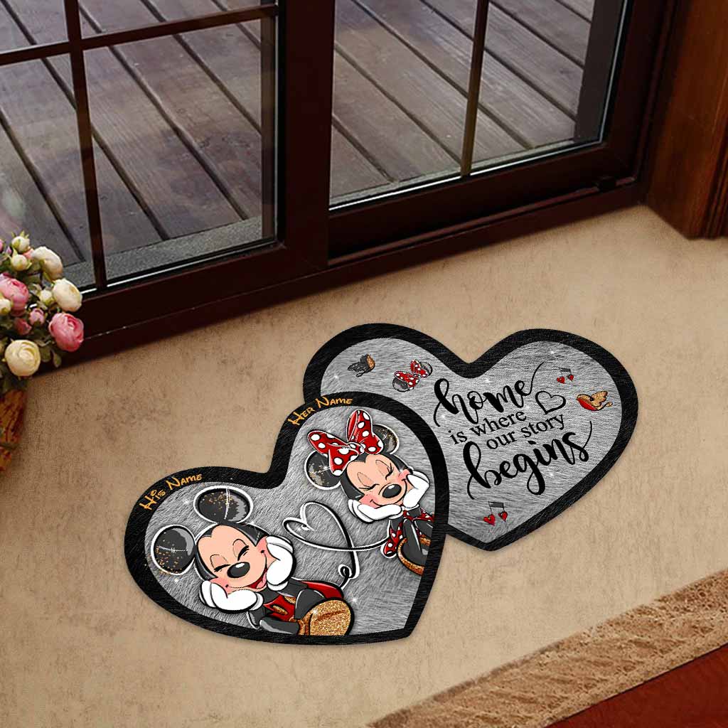Home Is Where Our Story Begins - Personalized Couple Mouse Shaped Doormat