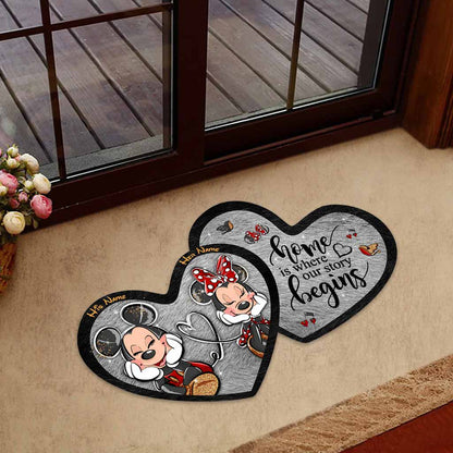 Home Is Where Our Story Begins - Personalized Couple Mouse Shaped Doormat