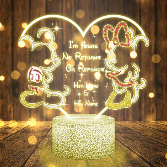 I’m Yours No Returns Or Refunds - Personalized Couple Mouse Shaped Plaque Light Base