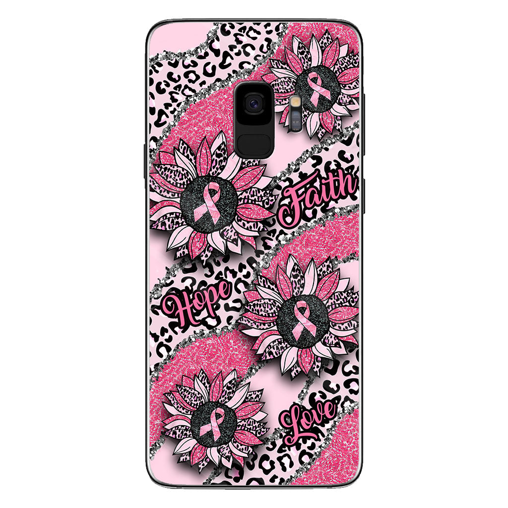 Faith Hope Love Wavy Pink Ribbon Leopard Sunflower Breast Cancer Awareness Phone Case