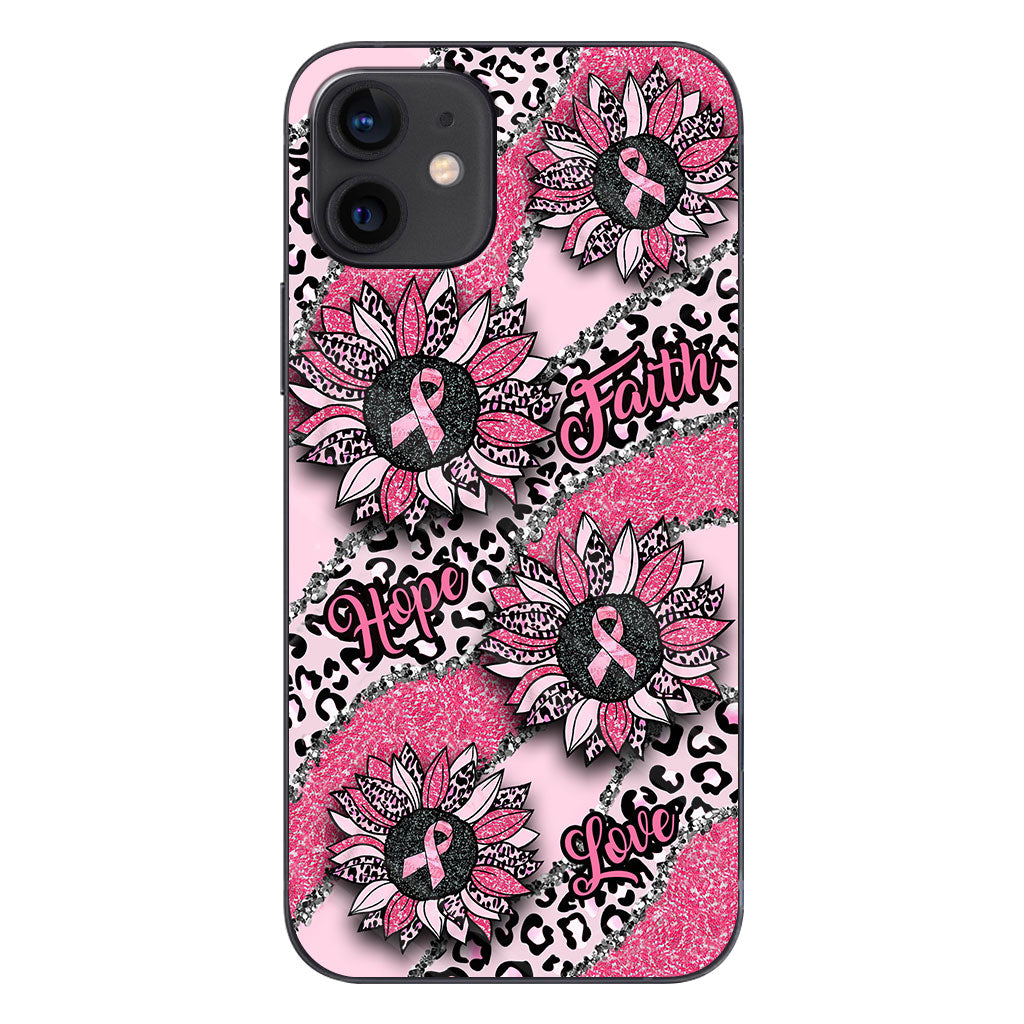 Faith Hope Love Wavy Pink Ribbon Leopard Sunflower Breast Cancer Awareness Phone Case