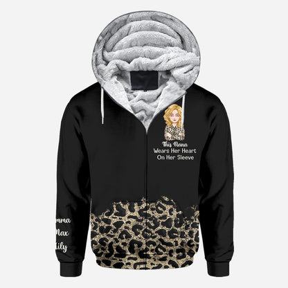 This Nana Wears Her Heart On Her Sleeve - Personalized Mother's Day Grandma All Over and Hoodie