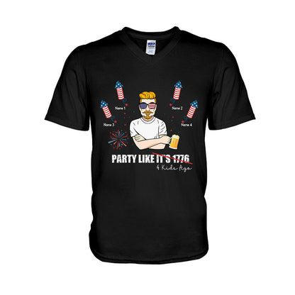 Party Like Four Kids Ago - Personalized Independence Day Father T-shirt and Hoodie