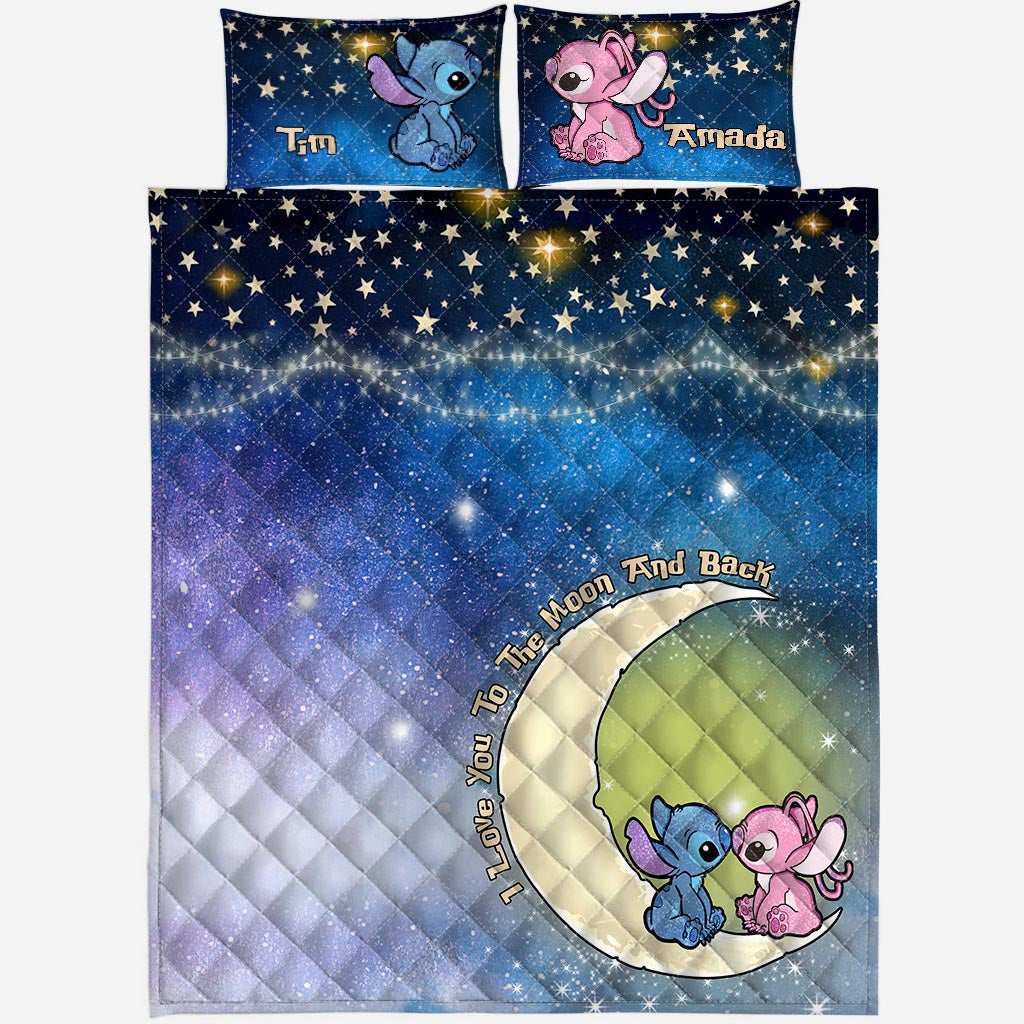 I Love You To The Moon Ohana - Personalized Couple Ohana Quilt Set