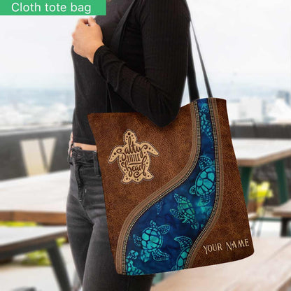 Blue Sea Turtle - Personalized Turtle Tote Bag