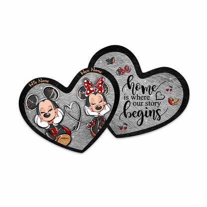 Home Is Where Our Story Begins - Personalized Couple Mouse Shaped Doormat