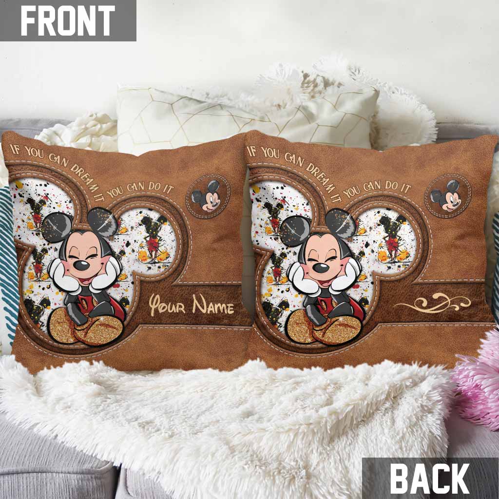 If You Can Dream It You Can Do It - Personalized Mouse Throw Pillow With Leather Pattern Print