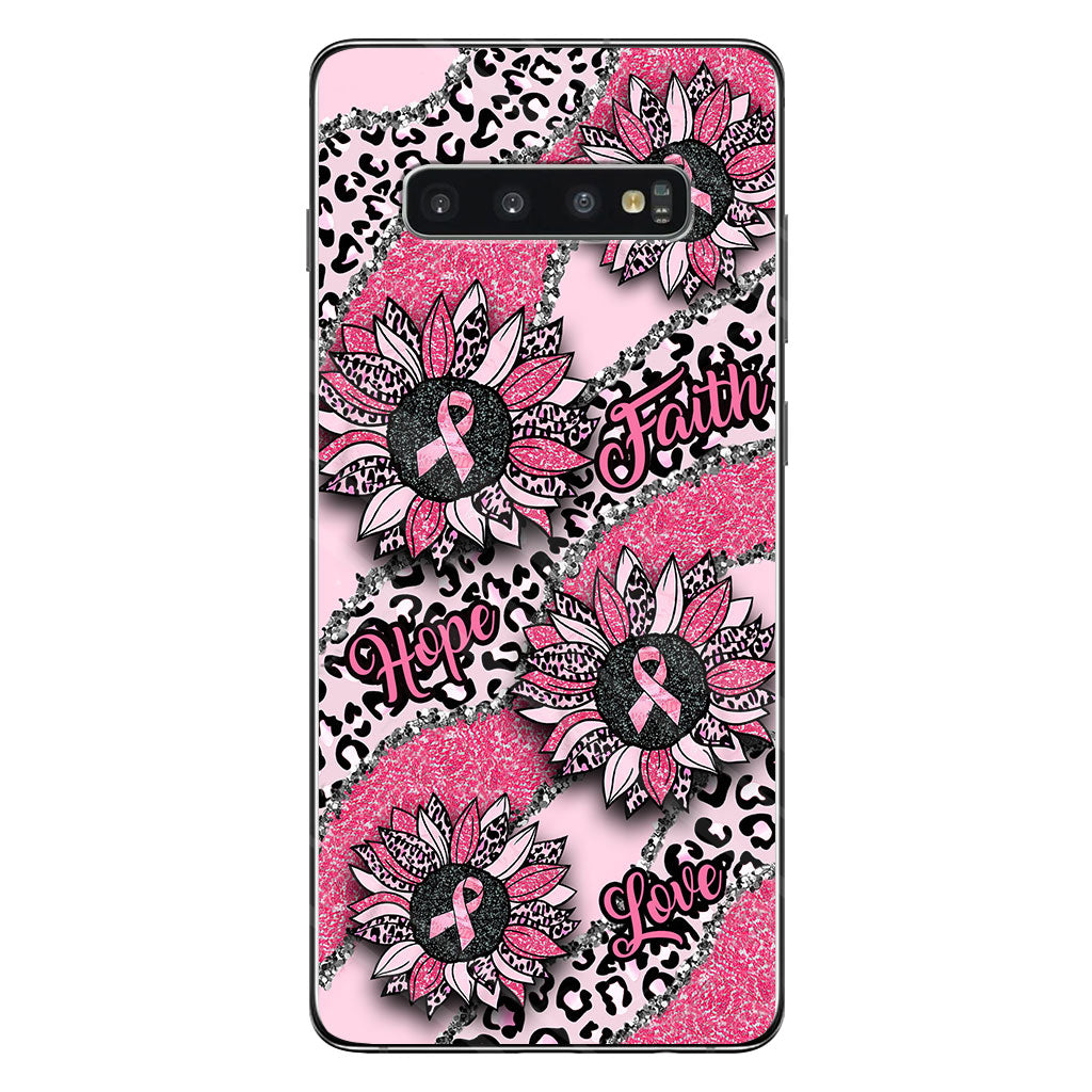Faith Hope Love Wavy Pink Ribbon Leopard Sunflower Breast Cancer Awareness Phone Case