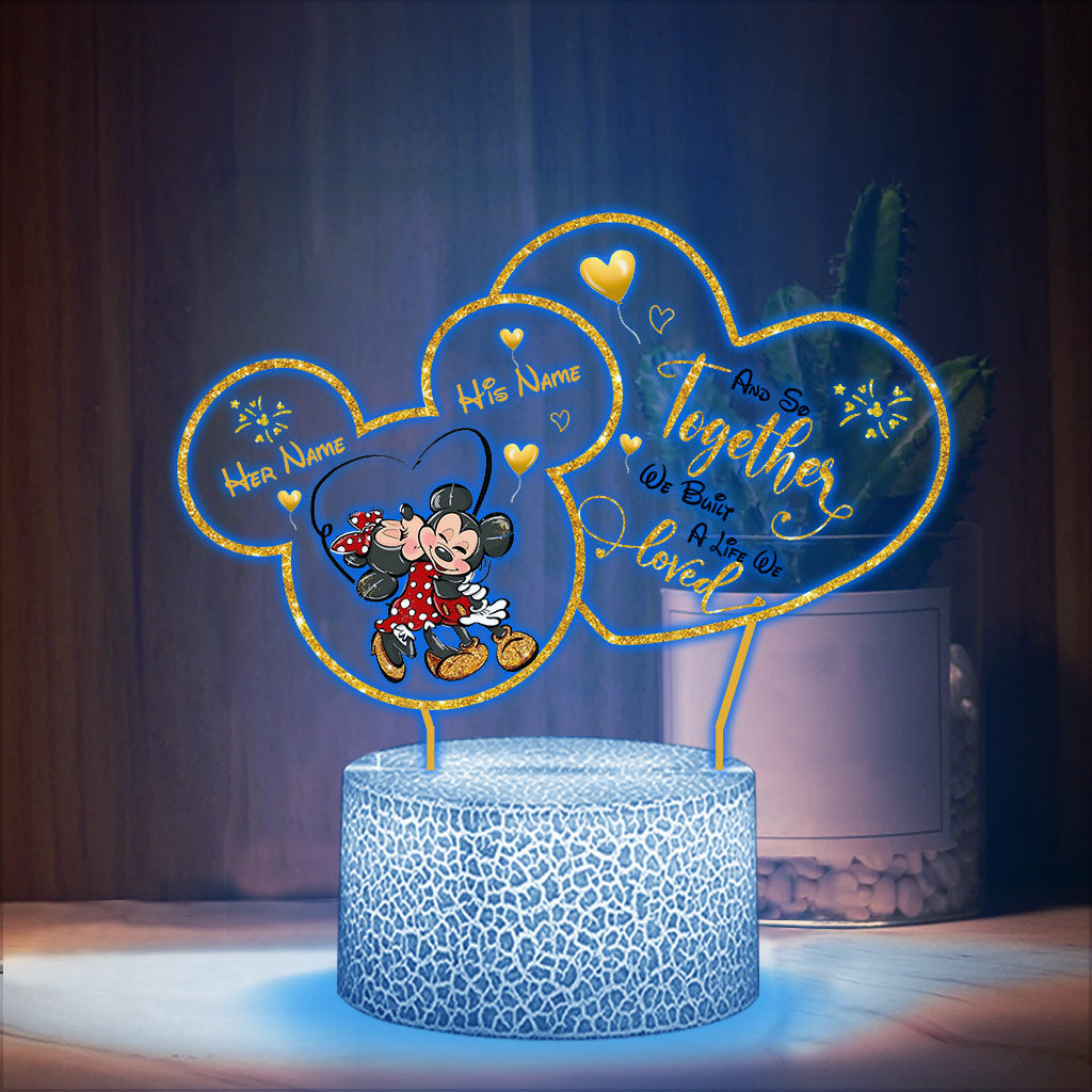 And So Together We Built A Life We Loved - Personalized Couple Mouse Shaped Plaque Light Base