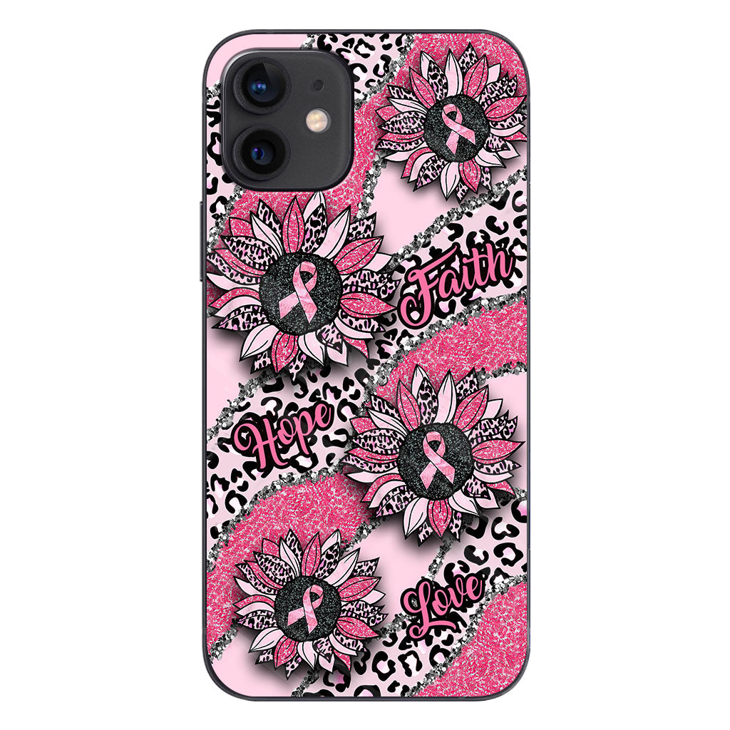 Faith Hope Love Wavy Pink Ribbon Leopard Sunflower Breast Cancer Awareness Phone Case