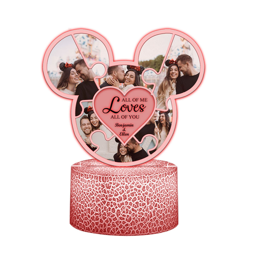 All Of Me Loves All Of You - Personalized Couple Mouse Shaped Plaque Light Base