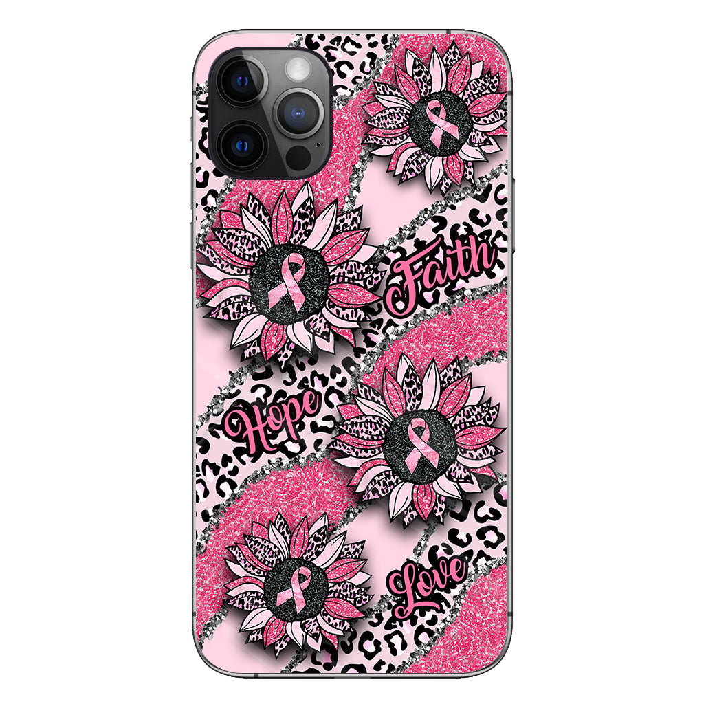 Faith Hope Love Wavy Pink Ribbon Leopard Sunflower Breast Cancer Awareness Phone Case