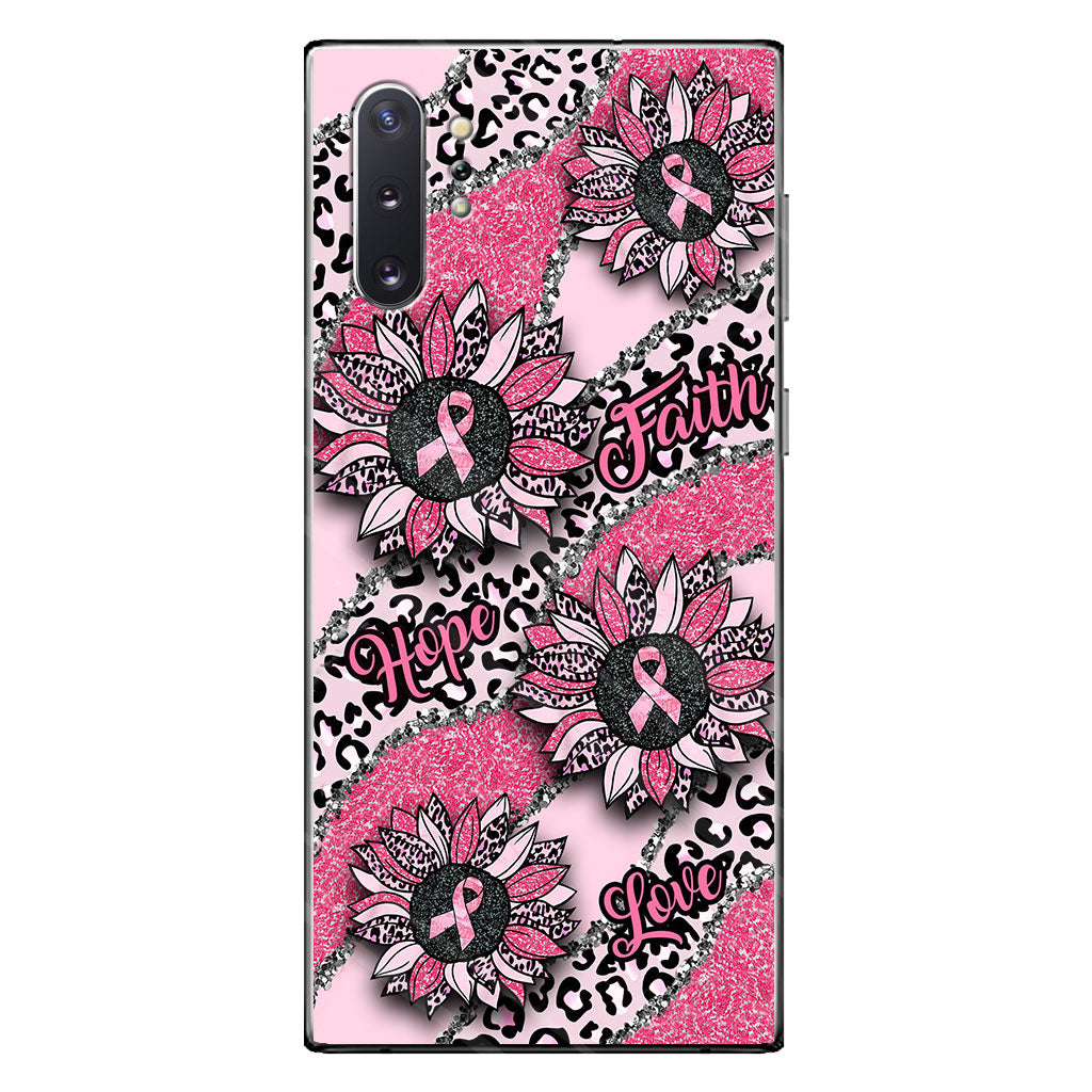 Faith Hope Love Wavy Pink Ribbon Leopard Sunflower Breast Cancer Awareness Phone Case