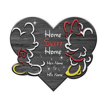 Home Sweet Home - Personalized Couple Mouse Shaped Doormat
