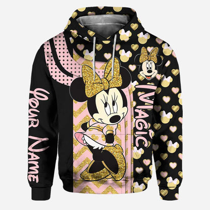 Gold Pink Mouse Ears - Personalized Hoodie And Leggings