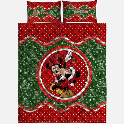 Mouse Ears Couple - Personalized Christmas Quilt Set