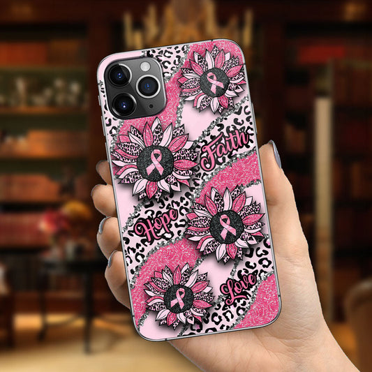 Faith Hope Love Wavy Pink Ribbon Leopard Sunflower Breast Cancer Awareness Phone Case