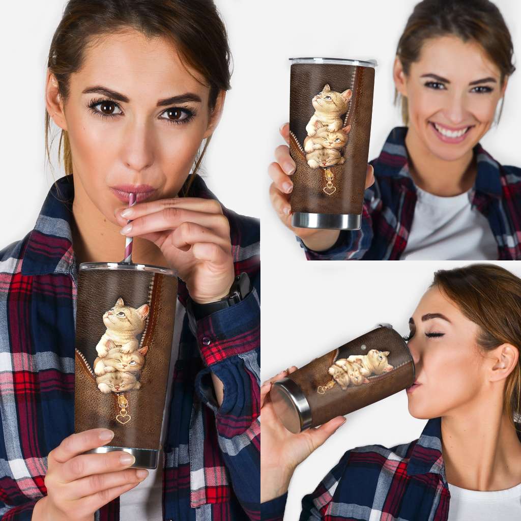 Love Cats Tumbler With Leather Pattern Print 0622