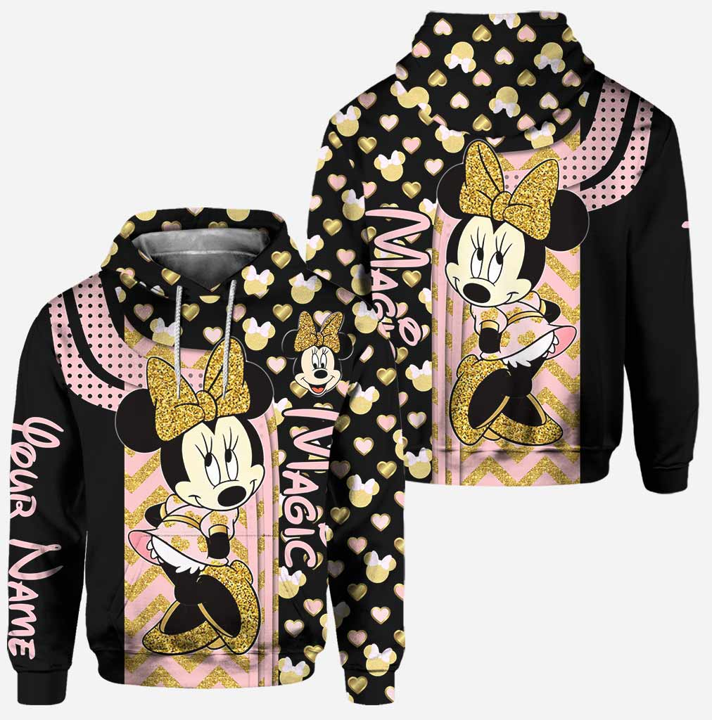 Gold Pink Mouse Ears - Personalized Hoodie And Leggings