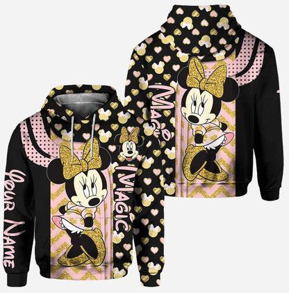 Gold Pink Mouse Ears - Personalized Hoodie And Leggings