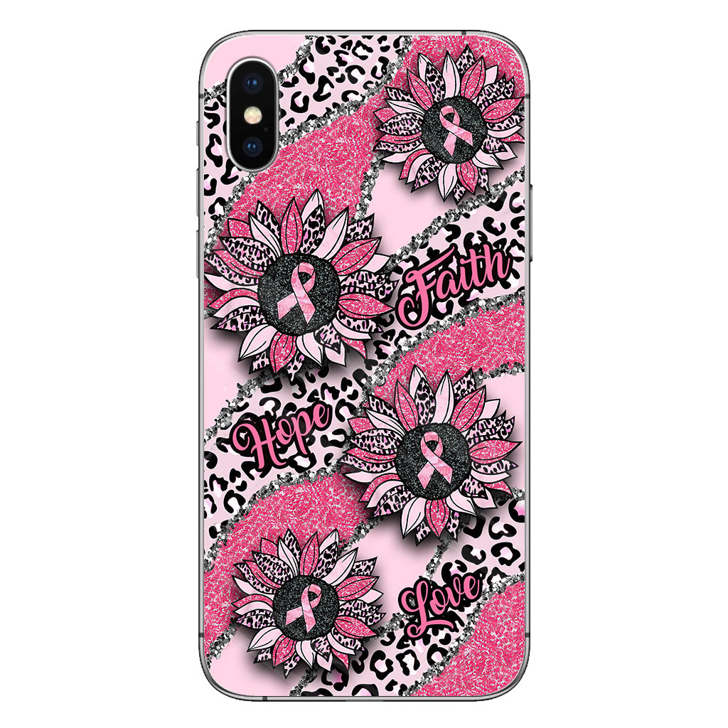 Faith Hope Love Wavy Pink Ribbon Leopard Sunflower Breast Cancer Awareness Phone Case