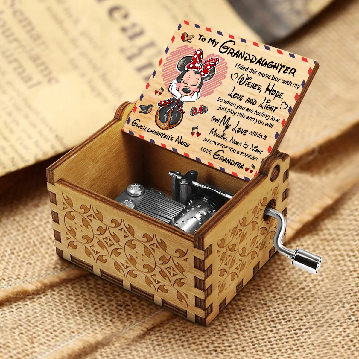 To My Granddaughter - Personalized Mother's Day Mouse Hand Crank Music Box