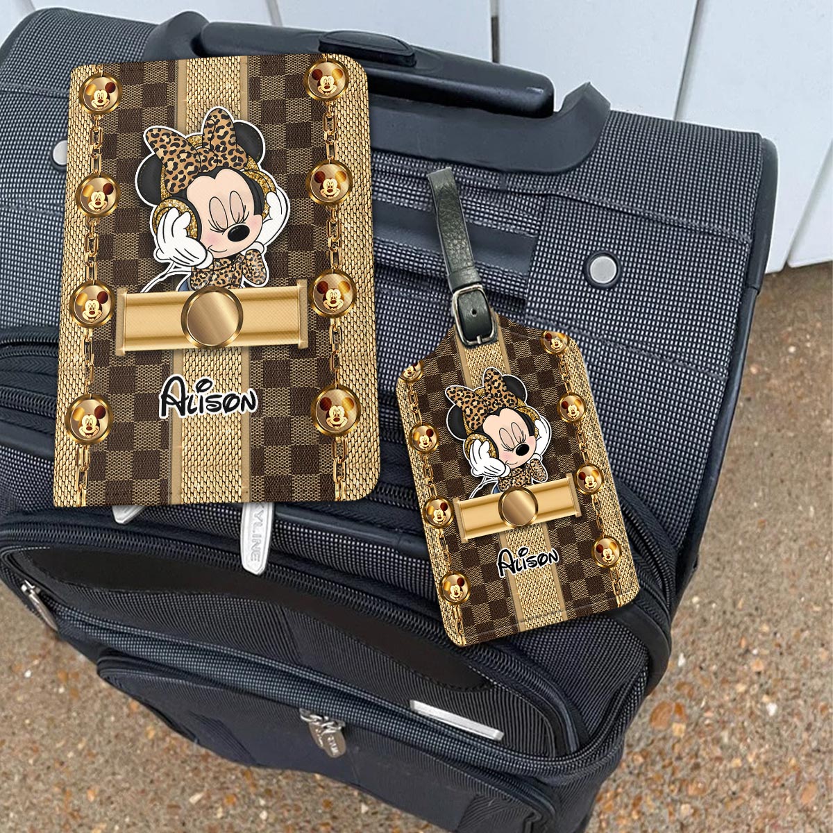 World Traveler - Personalized Mouse Leather Luggage Tag & Passport Holder