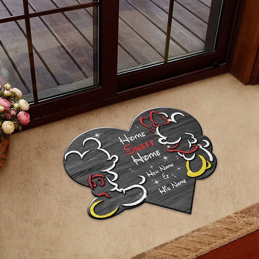 Home Sweet Home - Personalized Couple Mouse Shaped Doormat