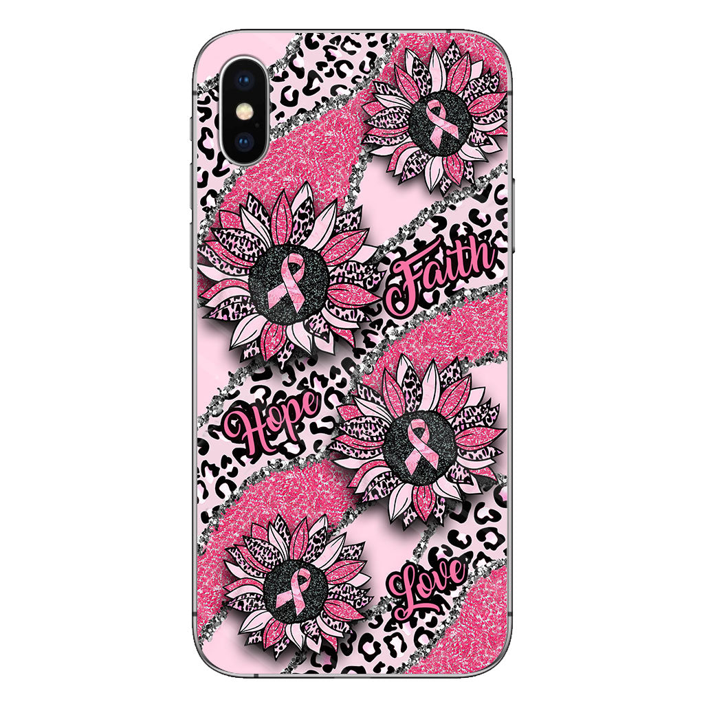 Faith Hope Love Wavy Pink Ribbon Leopard Sunflower Breast Cancer Awareness Phone Case