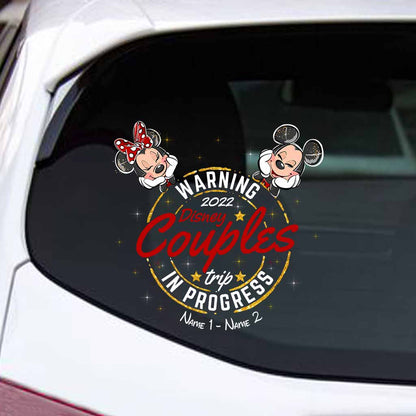 Warning Family Trip In Progress - Personalized Couple Mouse Decal Full