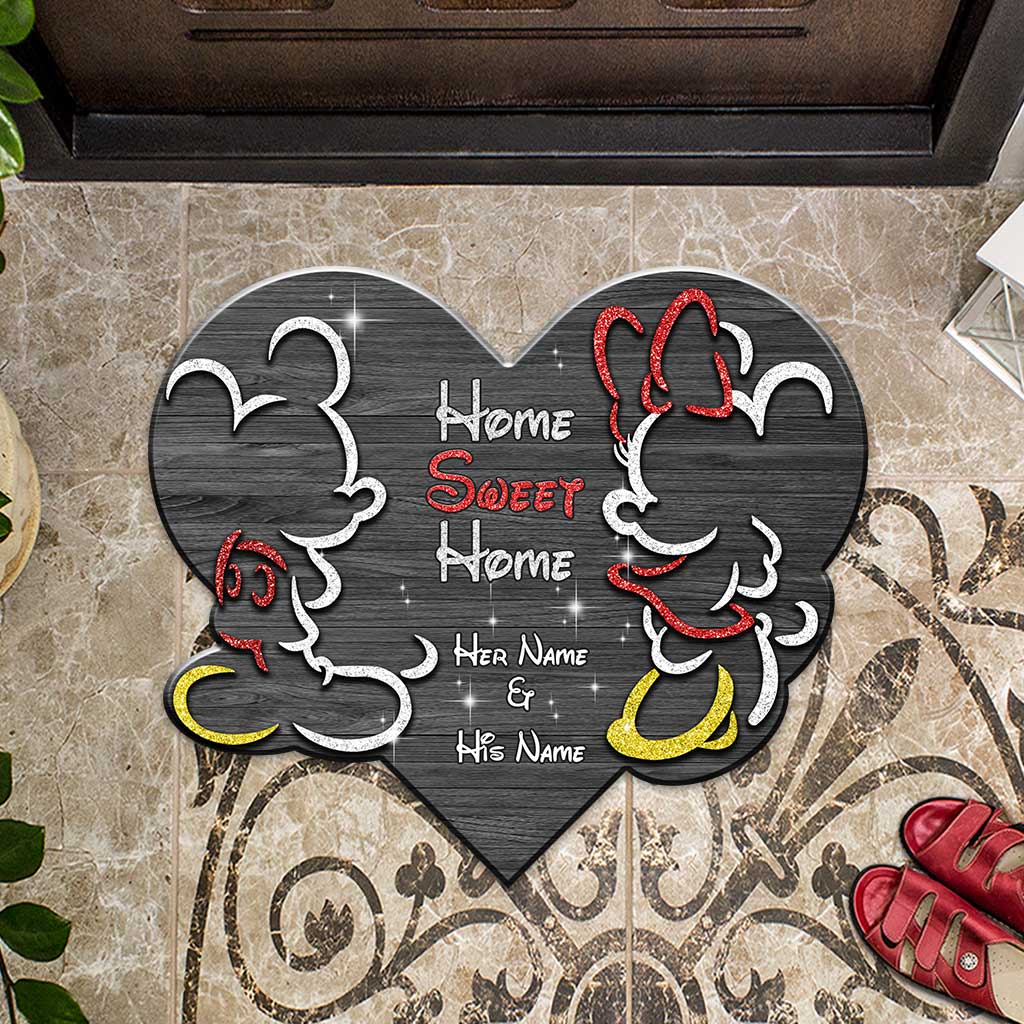 Home Sweet Home - Personalized Couple Mouse Shaped Doormat