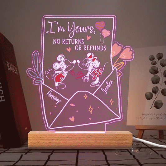 I’m Yours No Returns Or Refunds - Personalized Couple Mouse Shaped Plaque Light Base