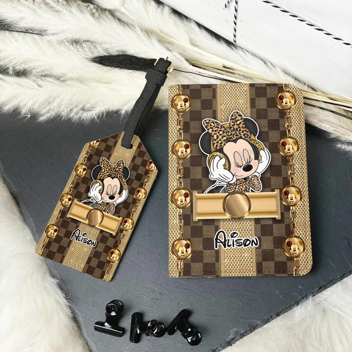 World Traveler - Personalized Mouse Leather Luggage Tag & Passport Holder