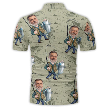 Funny Caricature Face - Personalized Fishing Polo Shirt