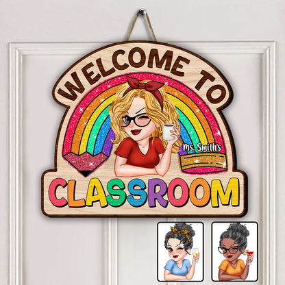 Teacher Life Glitter Rainbow - Personalized Teacher Custom Shaped Wood Sign