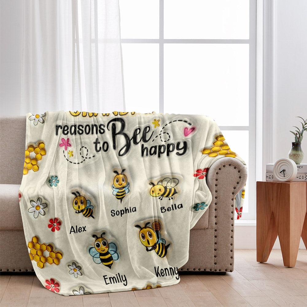 Grandma's Reasons To Bee Happy - Personalized Grandma Blanket